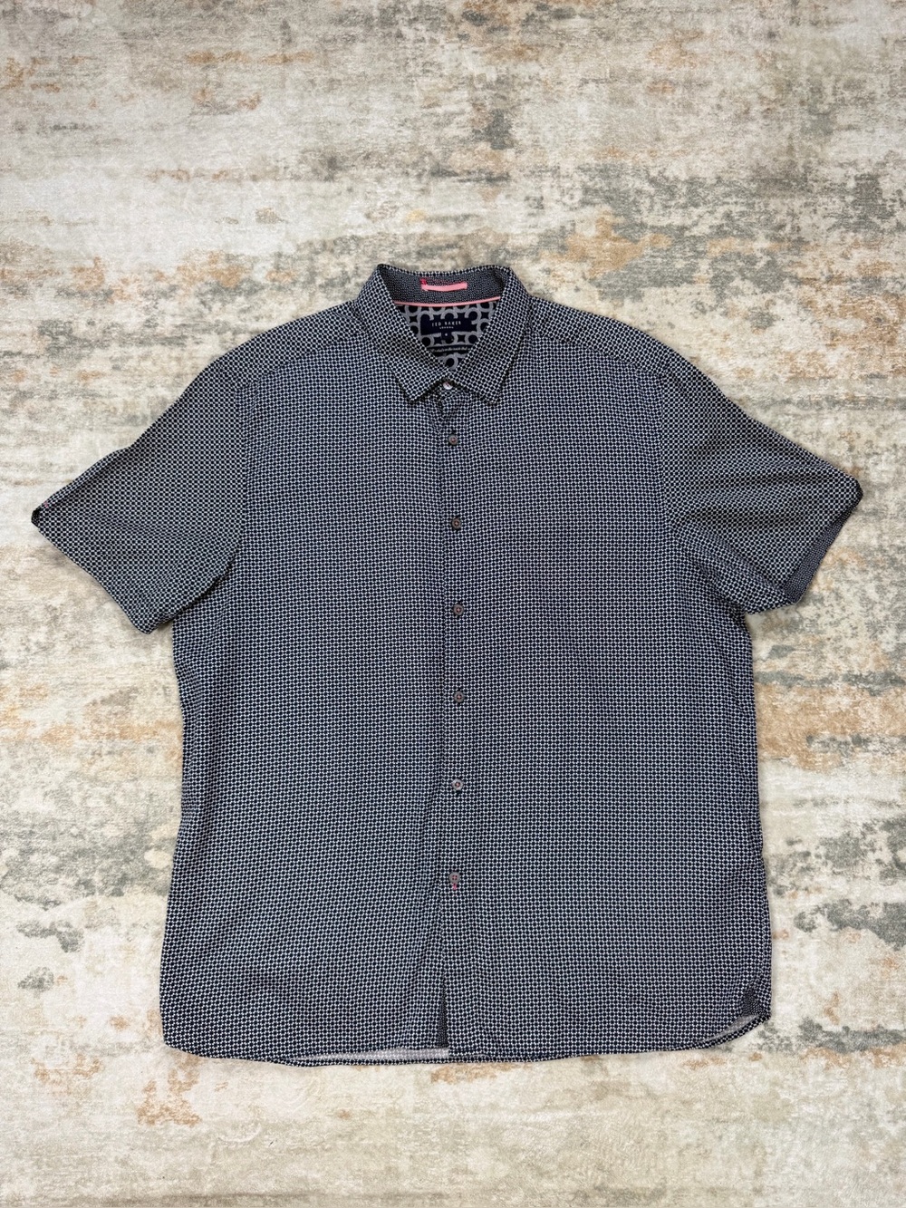 Ted Baker London Men’s Geometric Short Sleeve Shirt Size 6 XXL Navy
